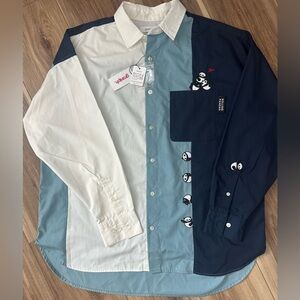 Graniph “Rolling Pandas” RARE Colorblock Button-Up Shirt NWT Size M Japan Brand